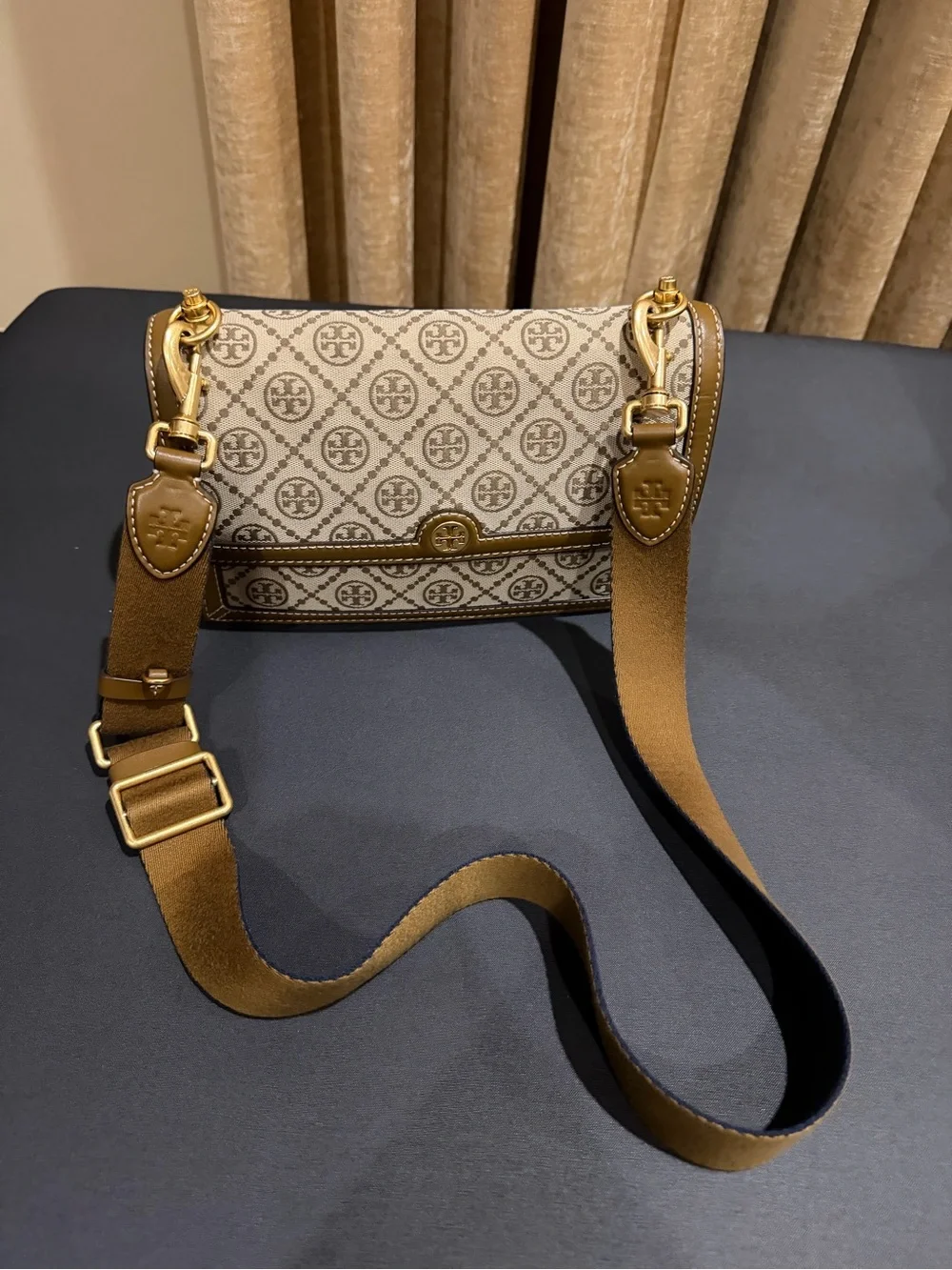 Tory Burch Tan Logo-Print Canvas Crossbody Bag